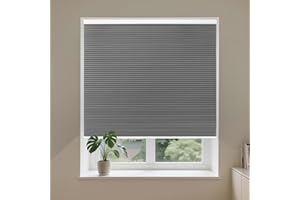 Allesin Cellular Shades Cordless Blackout Honeycomb Blinds for Indoor Windows, Thermal Insulated Window Shades Noise Reduction, Easy to Install, Perfect for Bedroom/Living Room, Grey 34" W x 64" H
