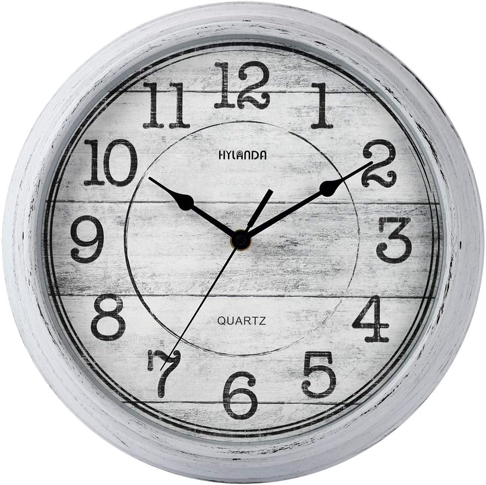HYLANDA Retro/Vintage 12-Inch Kitchen Decorative Wall Clock, Silent Quartz Wall Cocks Battery Operated Non Ticking with Large Numbers Easy to Read for Home Bathroom Office(Grey)