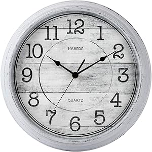 HYLANDA Retro/Vintage 12-Inch Kitchen Decorative Wall Clock, Silent Quartz Wall Cocks Battery Operated Non Ticking with Large Numbers Easy to Read for Home Bathroom Office(Grey)