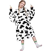 Catalonia Cow Print Blanket Hoodie for Kids, Oversized Wearable Fleece Blanket Sweatshirt with Large Front Pocket, Teen Boys Girls Cow Gift