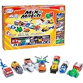 POPULAR PLAYTHINGS Magnetic Vehicles for Toddlers 1-3, Mix or Match Car Toys, 21 Piece Gift for Kids - Vehicles Orange