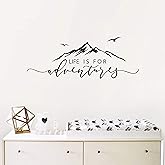 Life is for Adventures Wall Decal, Quote Decal, Mountain Design Wall Decals, Flying Birds Wall Sticker, Travel Decor, Adventu