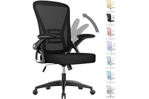 naspaluro Ergonomic Office Chair, Mid Back Desk Chairs with Adjustable Height, Swivel Chair with Flip-Up Arms and Lumbar Support, Breathable Mesh Computer Chair for Home/Study/Working, Dark Black