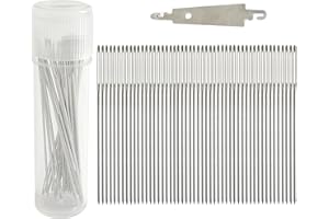 Zhenqing 50 Pack Size 24 Round Head Cross Stitch Needles with Free Needle Threader & Plastic Case - Blunt Tip Embroidery Needles for Tapestry, Sewing, Crafts(67250)