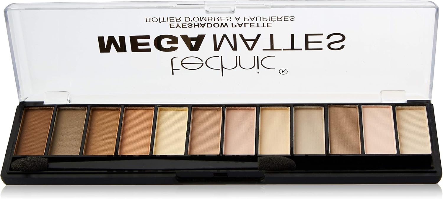 Technic Mega Mattes Nude Eyeshadow Palette, 12 Pigmented, Professional, Long Lasting