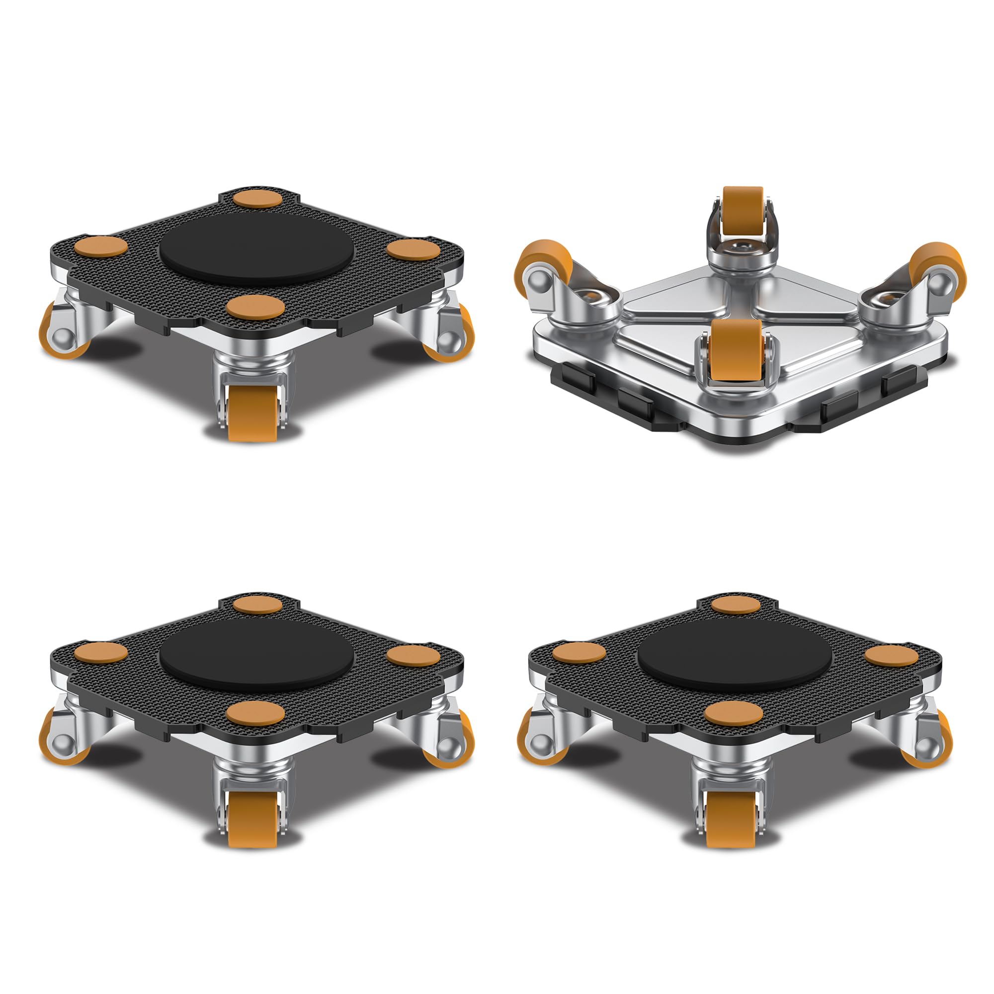 ONEON Furniture Mover Pro - 4Pack Enhanced Dollies with Custom TPE Wheels - Effortless Heavy Furniture Transport (Black: 4 Dollies Only)