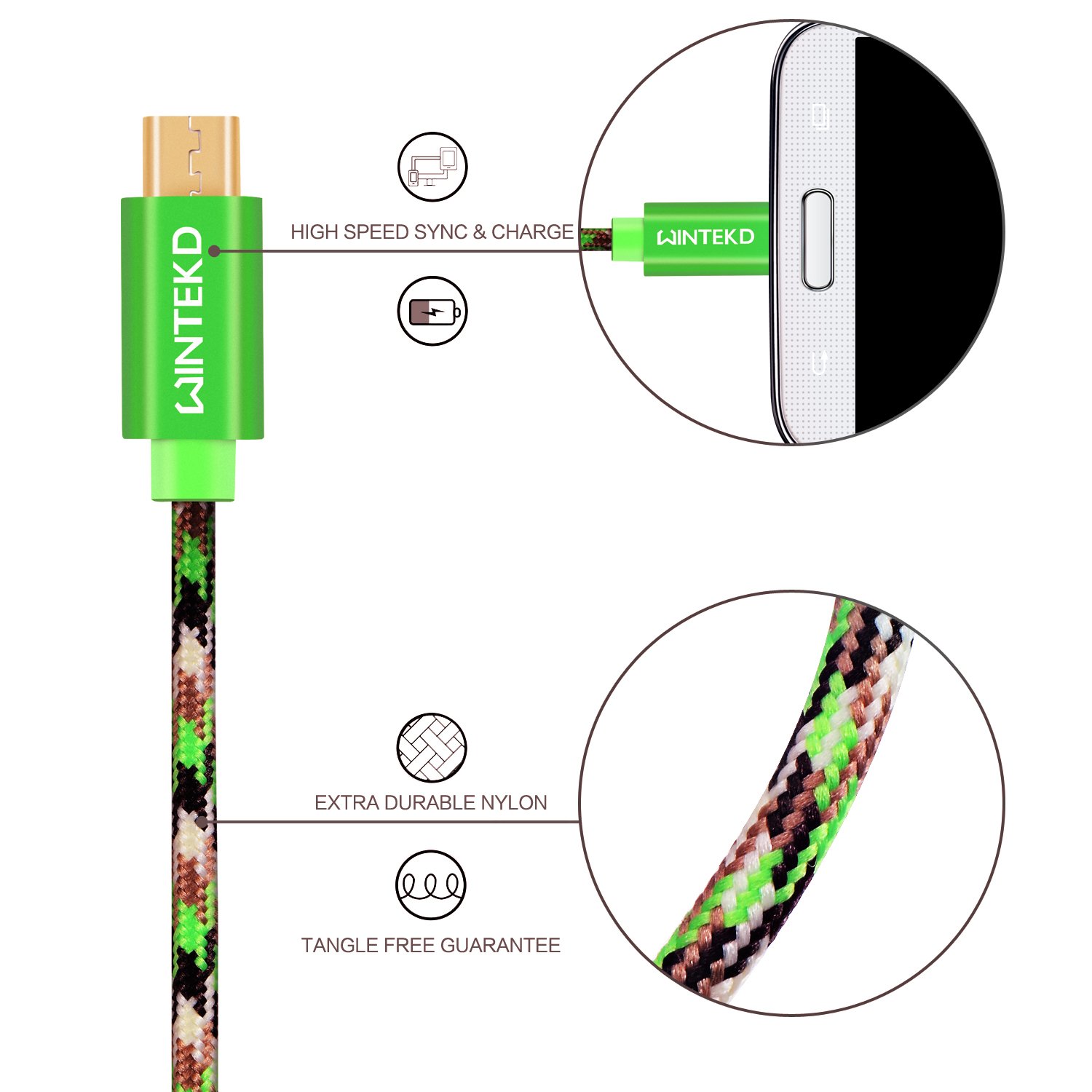 Micro USB Android Cable, Wintekd [2-Pack 3.3ft] Premium Nylon Braided High Speed USB to Micro USB Charging Cord Android Fast Charger for Samsung Galaxy S7/S6/S5/Edge,Note 5/4/3,HTC,LG - (Camo Forest)