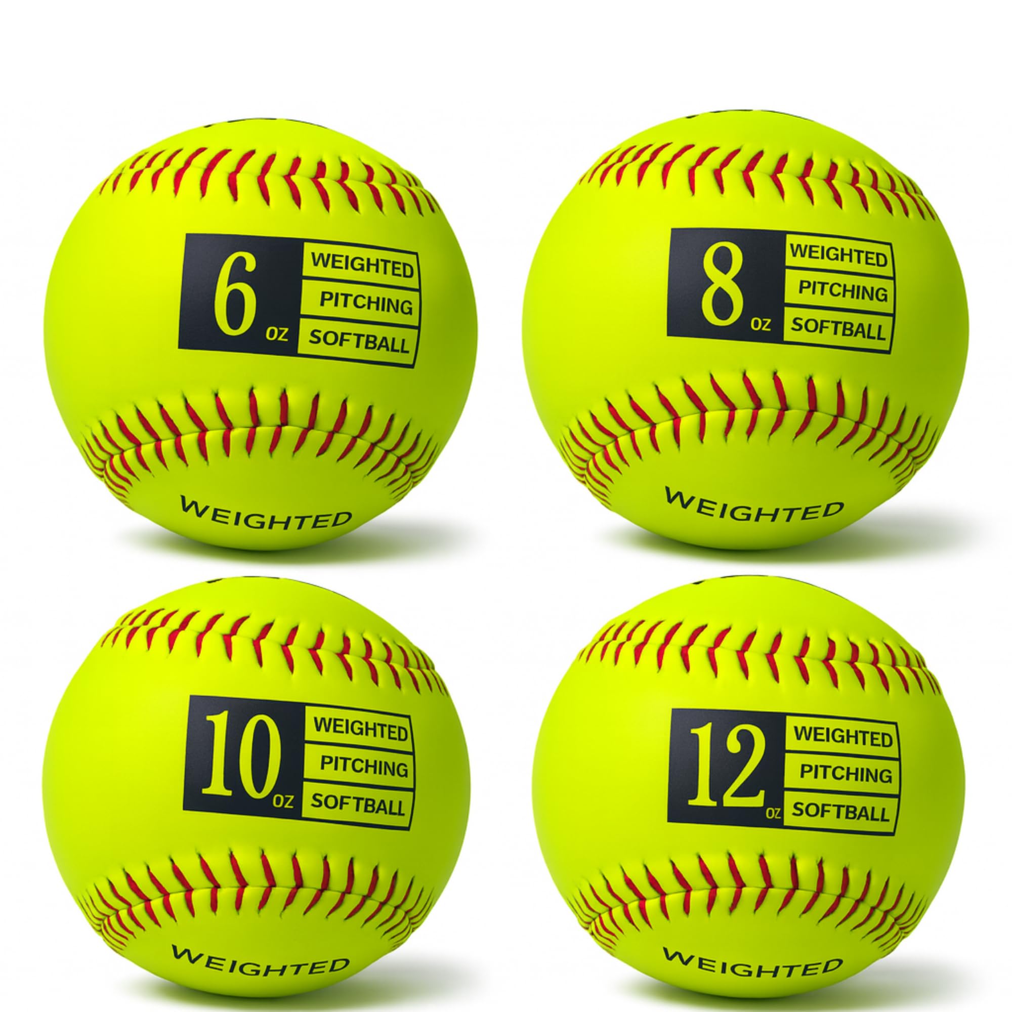 Photo 1 of ***PARTIAL SET - PRICE ADJUSTED*** Thorza 12" Weighted Training Softballs - Set of 4 (6, 8, 10 & 12 oz) Training Balls to Increase Pitch Velocity & Arm Strength - Durable Softball Practice Equipment for Pitchers of All Skill Levels