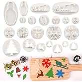 22 PCS Christmas Cookie Cutter Set Molds, Christmas Fondant Embossing Tools Plunger Cookie Cutter Sugarcraft Tree/Leaves/Sled