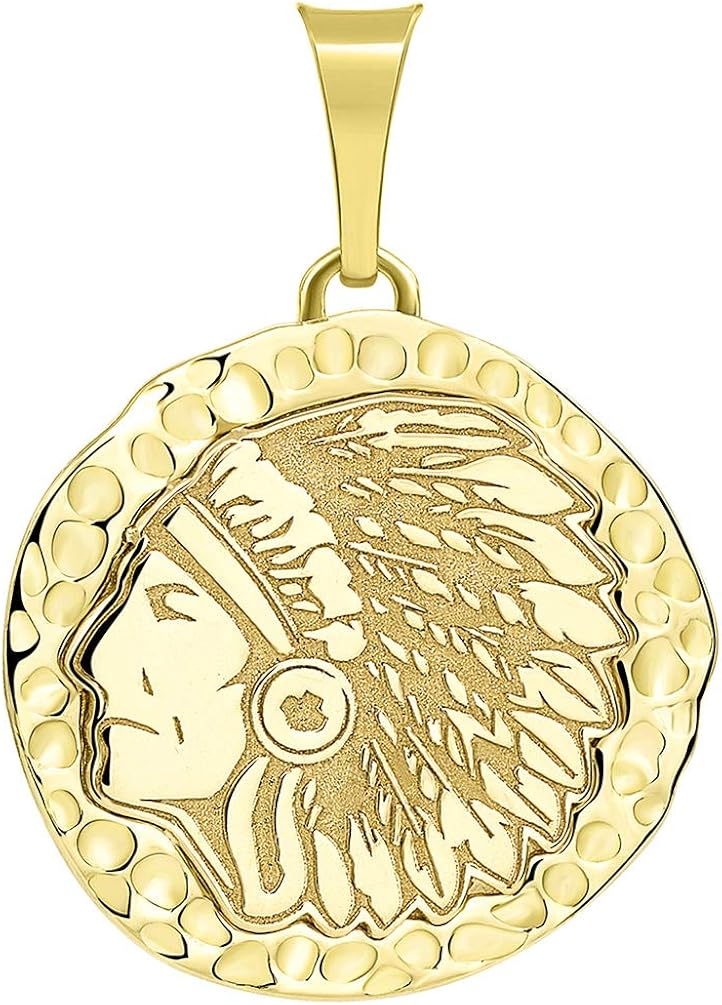 14k Yellow Gold Hand Engraved Native American Chief Indian