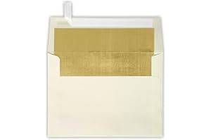 LUXPaper A7 Foil Lined Invitation Envelopes | Peel & Press | 5 1/4" x 7 1/4" | Natural w/Gold LUX Lining | 70lb. Text | 50 Qty