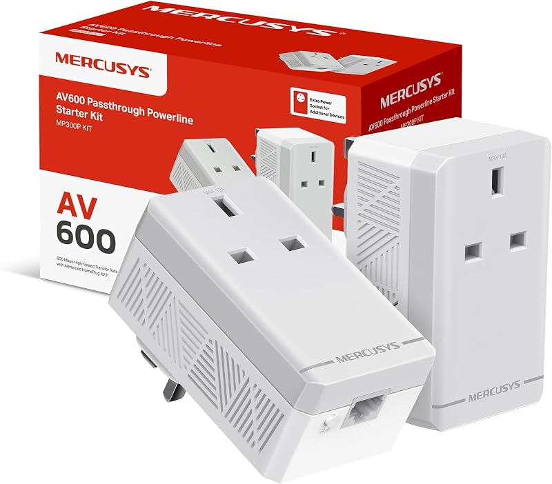 MERCUSYS MP300P KIT AV600 Powerline Adapter Starter Kit with Extra Power Socket