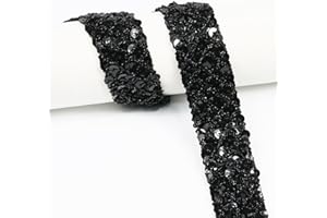 VOOMOLOVE 5 - Yard - Long Black Sequin Ribbon Trim, Measuring 32mm (1.26 inches) in Width. Ideal for Sewing Projects, DIY Crafts, Costume Making, and Home Decoration (Black)