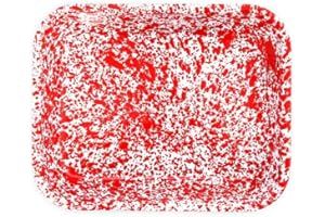CROW CANYON HOME Enamelware Large Open Roaster, 13.5 x 10.75 inches, Red/White Splatter