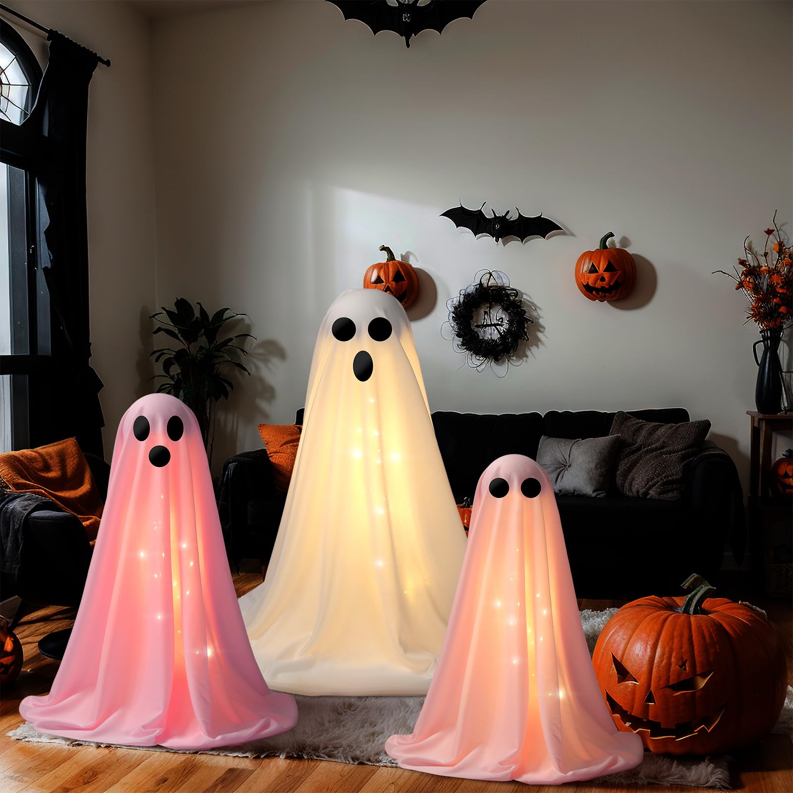 Photo 1 of VitalCozy 3 Pack Halloween Decorations Indoor Outdoor Large Light up Spooky Ghost Cute Scary Standing Ghosts Decor with LED Lights for Halloween Front Door Porch Yard Garden Home Party