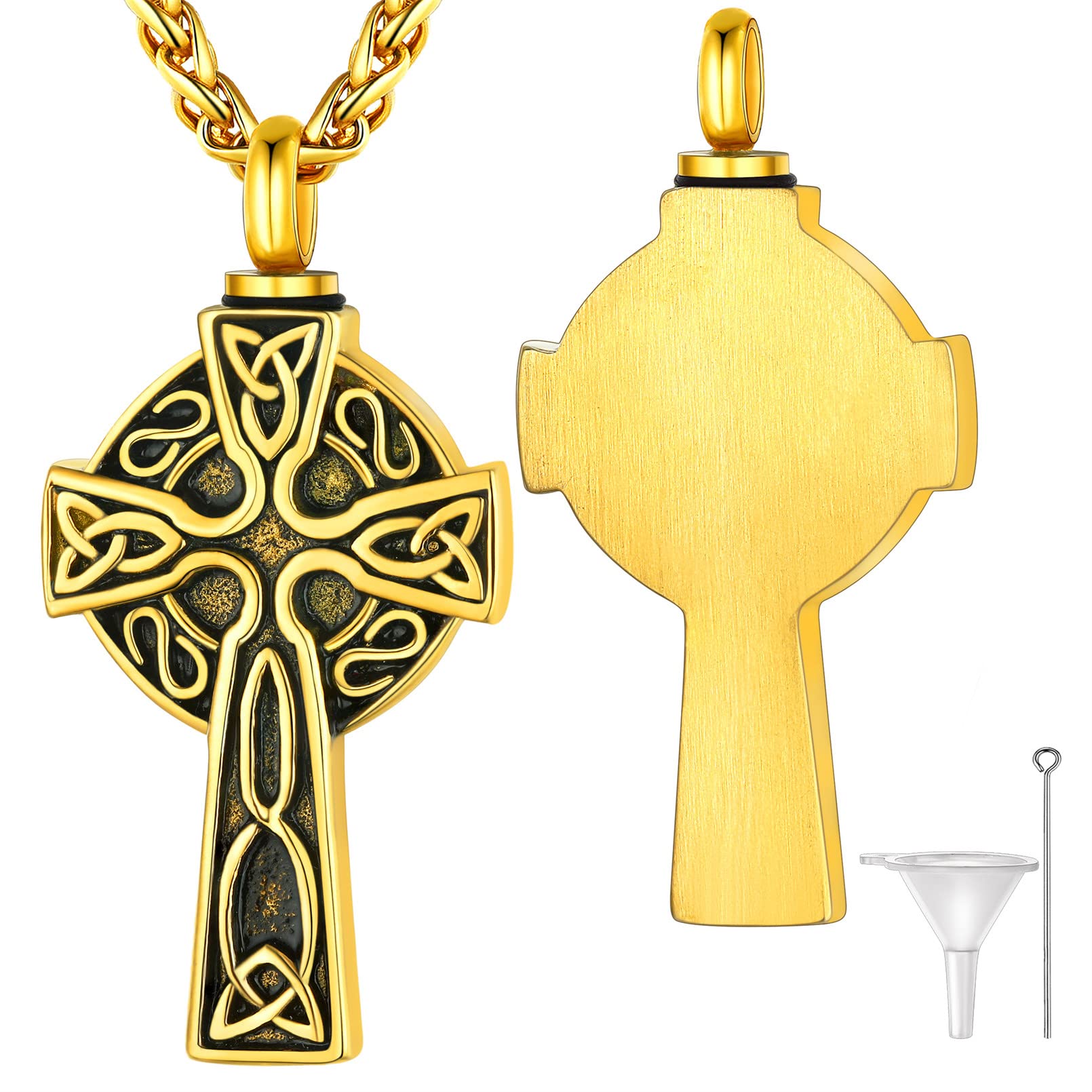 Supcare 18K Gold Plated Celtic Knot Cross Necklaces for Men that Hold Human Ashes Cremation Jewelry Loss of Father Gift