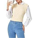 Milumia Women's Cable Knit Cropped Sweater Vest Cap Sleeve Crewneck Casual Knitwear Tops