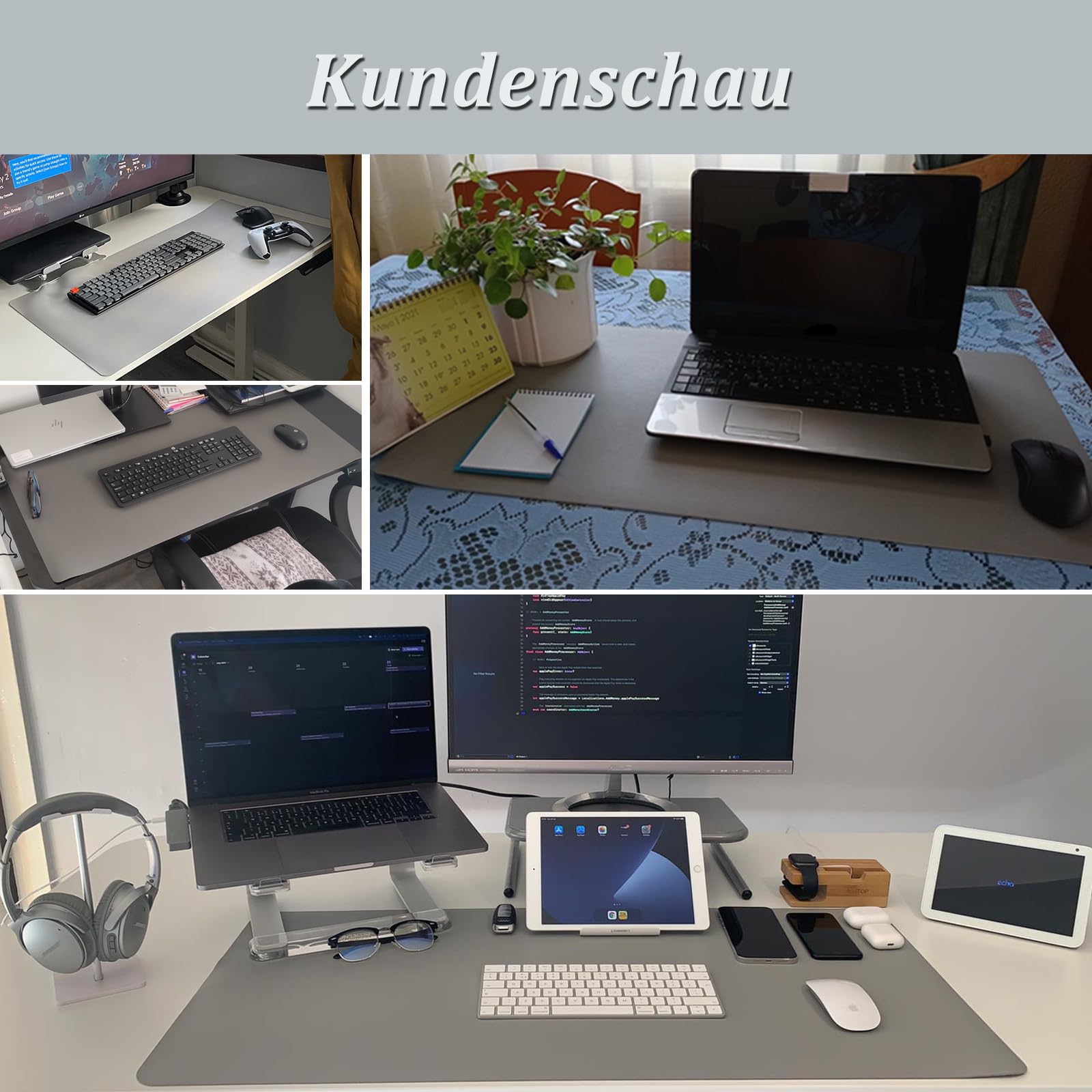 Sevenpers Schreibtischunterlage, 80x40cm office Mauspad aus PU-Leder, Leicht zu reinigende Tischunterlage, Schreibtischschutz rutschfest Unterlage für Büro, Zuhause, PC (Dunkelgrau) 7