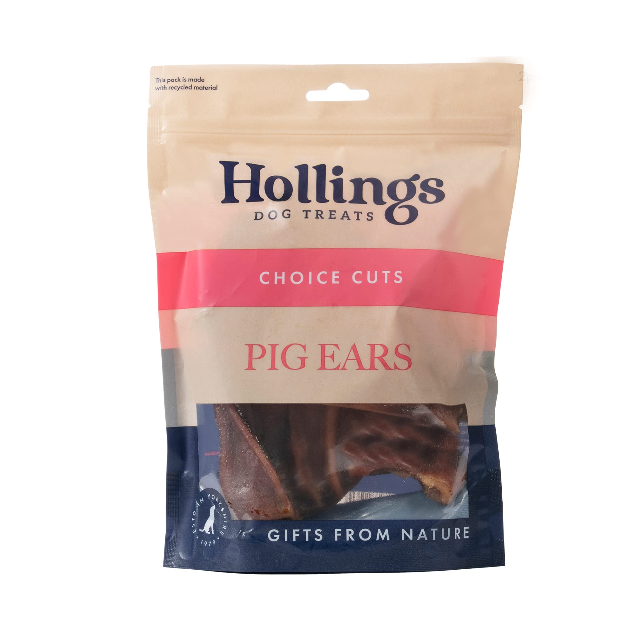 Hollings Pig Ears Dog Treats, 100% Natural Air Dried Long Lasting Chews for Adult Dogs, Grain Free & High in Protein (Pack of 10)