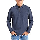 Haloumoning Boys Long Sleeve Polo Shirts Kids Casual Button School Uniform Shirts with Chest Pocket 5-14 Years