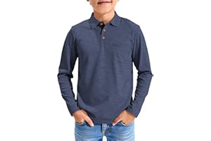 Haloumoning Boys Long Sleeve Polo Shirts Kids Casual Button School Uniform Shirts with Chest Pocket 5-14 Years