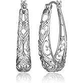 Amazon Collection Sterling Silver Filigree Oval Hoop Earrings