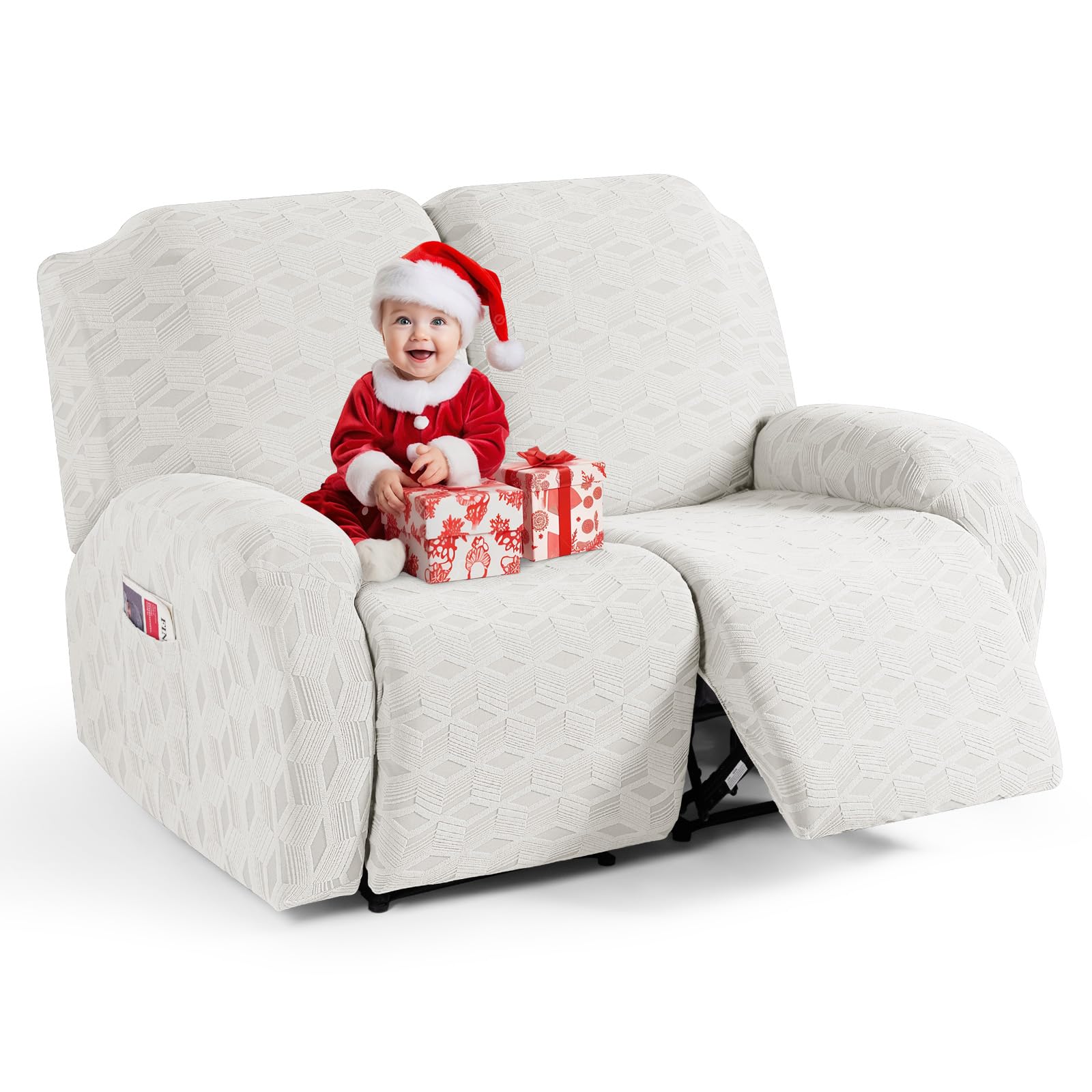 Photo 1 of TAOCOCO Recliner Loveseat Cover, Stretch Jacquard Reclining Loveseat Cover Furniture Protector Sofa Slipcovers 2 Seat Recliner Covers with Elastic Bottom for Kids, Pets (Cream White)