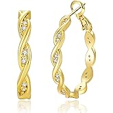 RANKEEF Large Twisted Hoop Earrings for Women with Shiny Cubic Zirconia Hypoallergenic 925 Sterling Silver Post Forever Love Hoops Trendy 3D Laser-Cut Sturdy Lightweight Big Twisted Gold Hoops