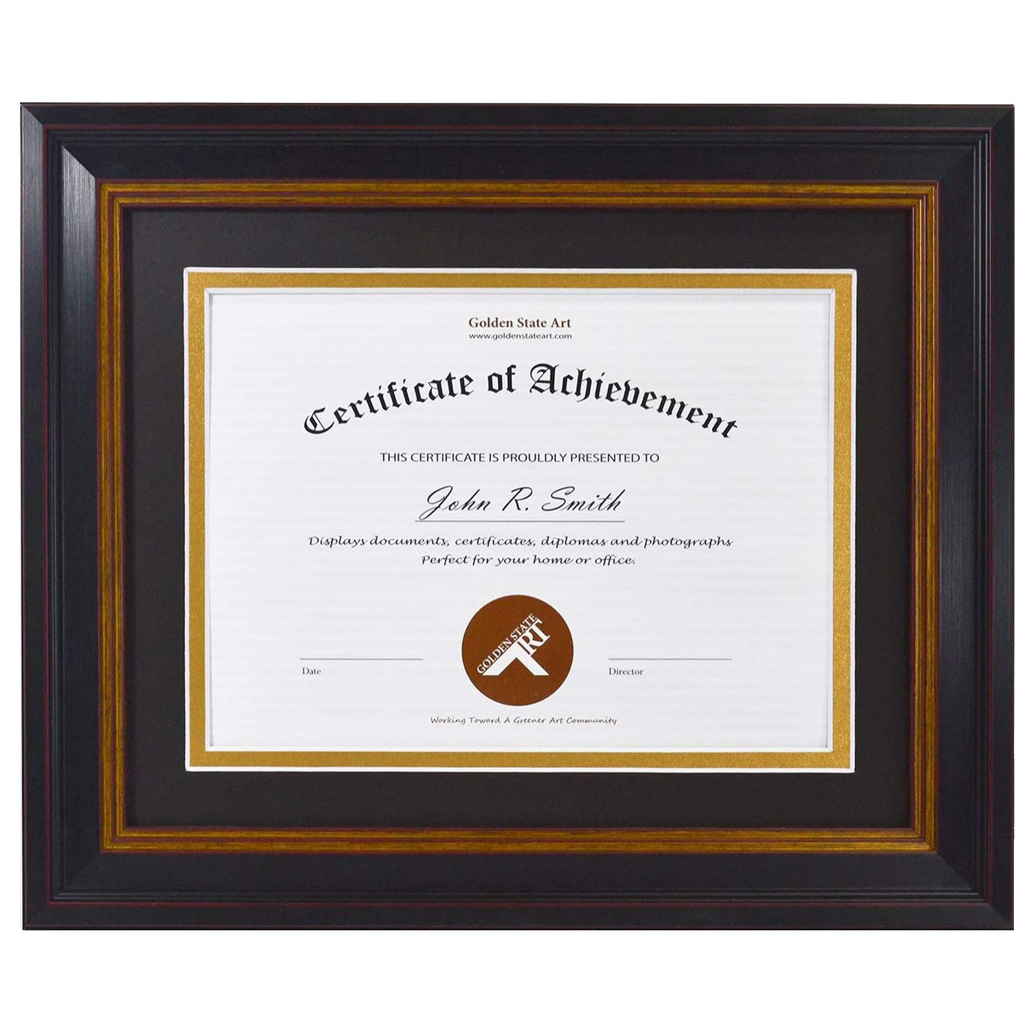 Golden State Art 8x10 Frame for 6x8 Diploma/Certificate Black Gold