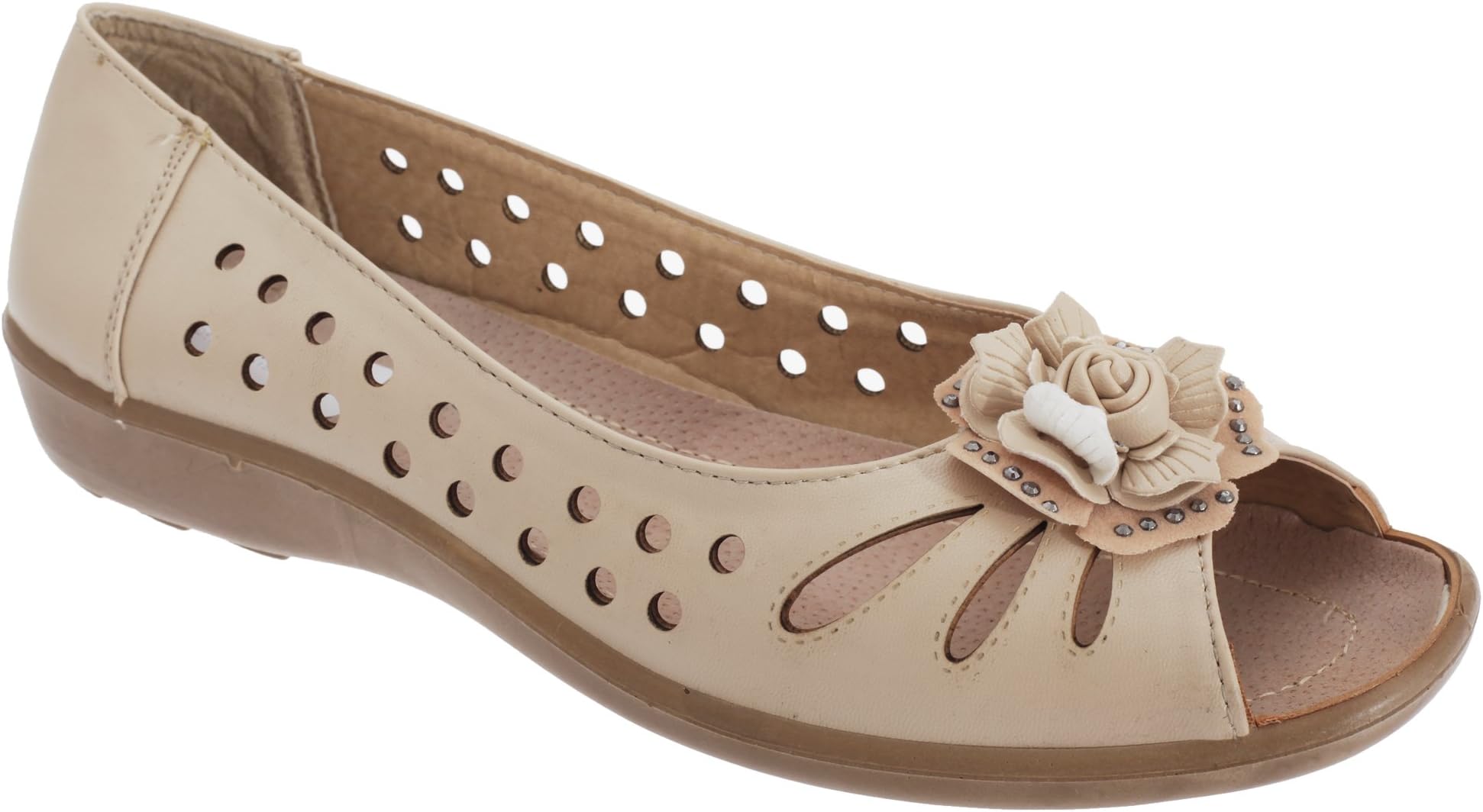 BoulevardBow Open Toe Summer Shoes Various Multi Colours - Beige PU, Ladies UK 4 / EU 37