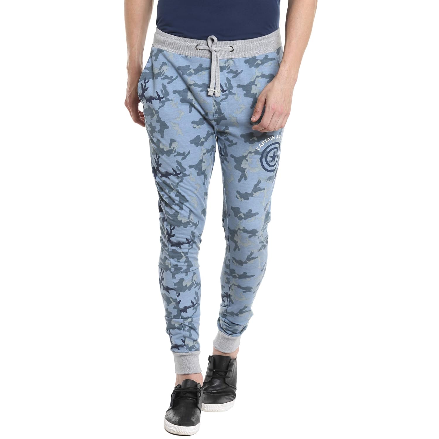 captain america men's white & grey melange color joggers