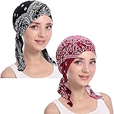 XYIYI 2 Pieces Womens Cashew Chemo Headwear Hat Turban Beanie, Pre-Tied Cancer Head Wrap Bandana for Hair Loss