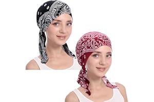XYIYI 2 Pieces Womens Cashew Chemo Headwear Hat Turban Beanie, Pre-Tied Cancer Head Wrap Bandana for Hair Loss