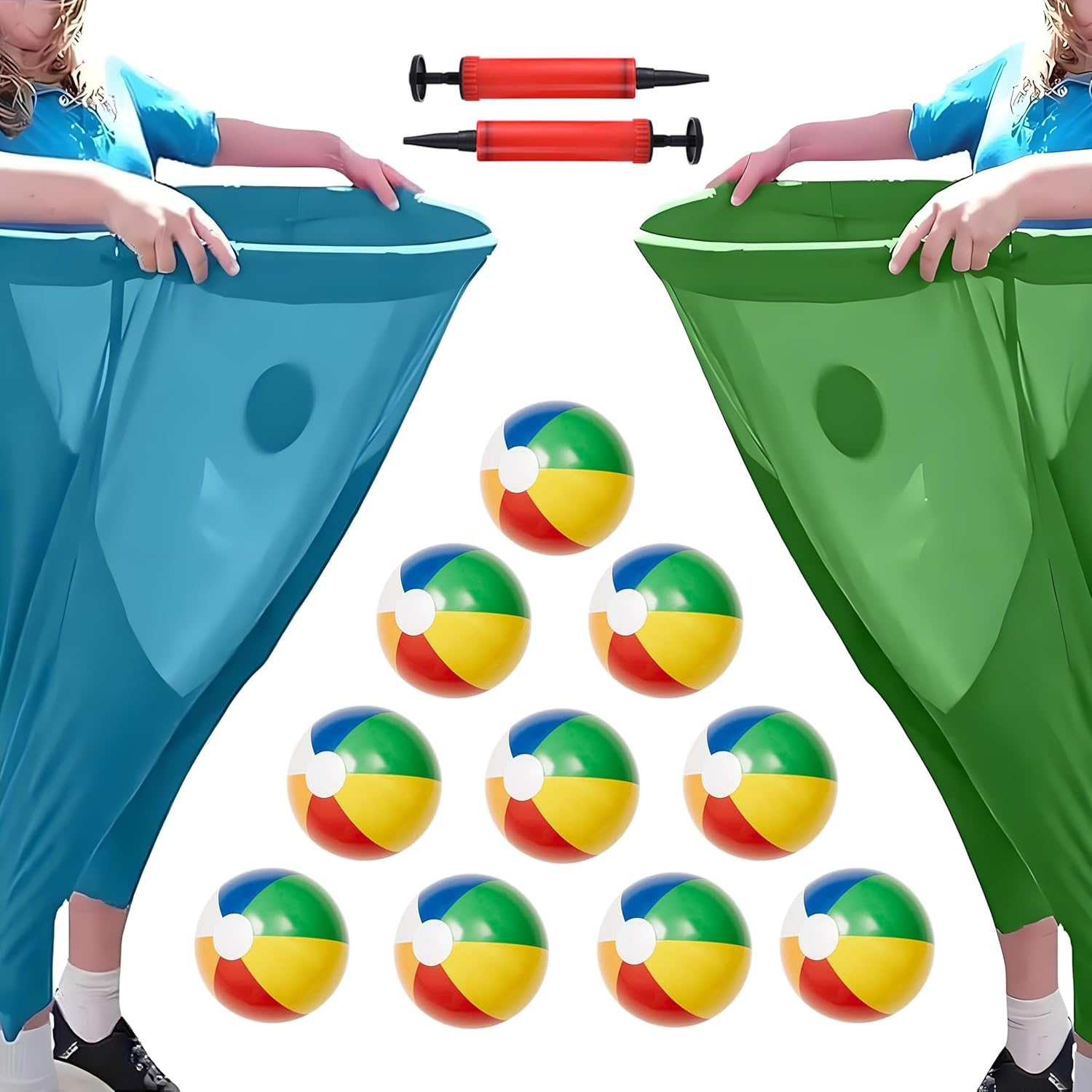 View 1 of *MISSING PARTS UNKNOWN*
Granny Pants Yard Game, Outdoor Games for Adults, with 10 Inflatable Balls & 2 Air Pumps (Random Colors),The Ultimate Family Reunion Backyard Party Games (Pants: Blue & Green)