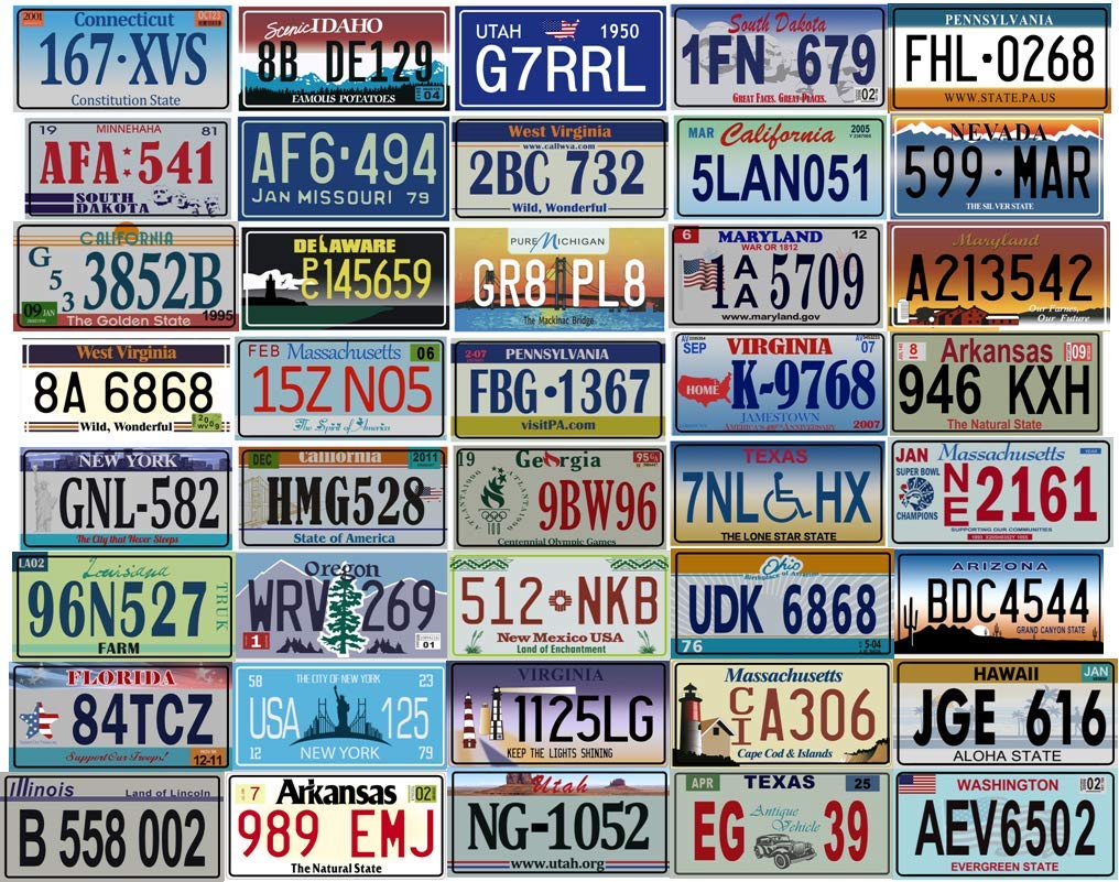 - Set of 40 USA car registration plates in metal - replicas of real American plates (40)