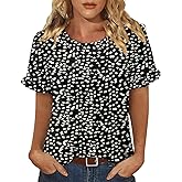 CRAZY GRID Women's Shirts Summer Casual Crewneck Short Sleeve Blouses Cute Floral Print Tunic Tops