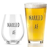 Married AF Wine Glass And Beer Glass Gift Set