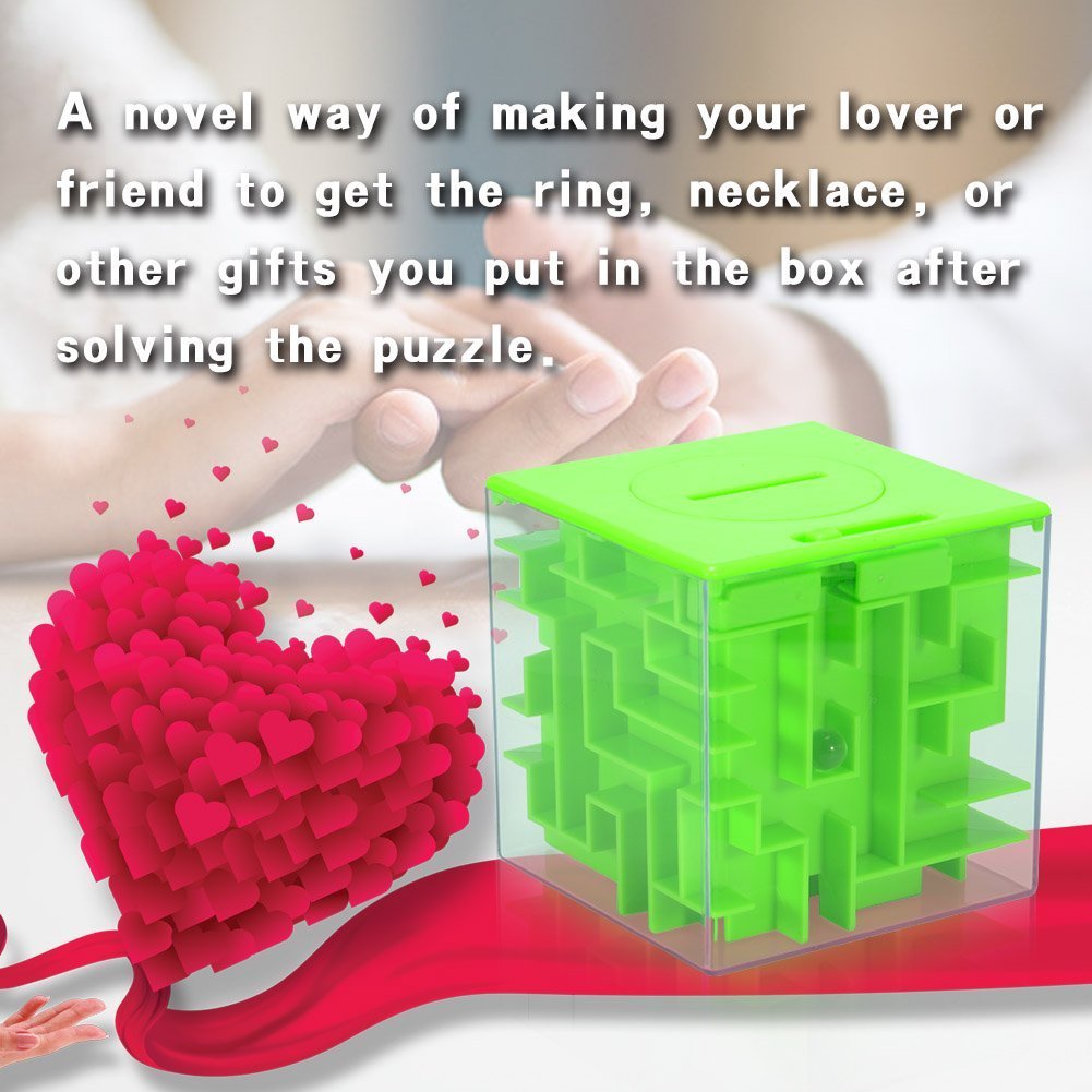3D Three-dimensional Money Maze Puzzle Box, Eschone Unique Piggy Bank Money Toy Gift Holder Box, Fun Maze Puzzle Games for Kids Adult Birthday Christmas Gifts Home School Early Education (Green)
