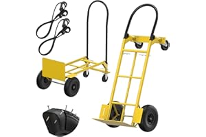 Leeyoung 2-in-1 Convertible Hand Truck 800Lbs Capacity - Heavy Duty Dolly Cart & Moving Dolly with 10" PU Solid Tires,Foldable Hand Truck & Folding Cart for Industrial, Warehouse, Home Use