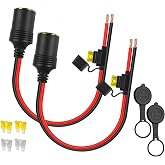 YIWOFUWO 2-Pack 13AWG Car Cigarette Lighter Female Socket to Bare Wire, 1FT | Upgraded 13AWG pure copper 12v female socket, waterproof cap &amp; 20A fuse, for 12V/24V car fridge, pump, air compressor.