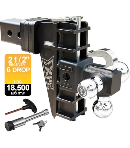 Adjustable Tri-Ball Trailer Hitch Mount - Fits 2" Receiver, 4.5" Rise/Drop, Includes 3 Ball Sizes & Lock