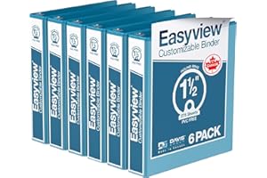 DAVIS GROUP Easyview Premium 3-Ring Binders with Clear-View Covers and Round Rings, Binders for School or Office, 1.5 Inch, Pack of 6, Turquoise