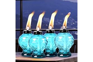 Tewei 4 Pack Blue Table Top Light Torches Outdoor, Mini Glass Torches Lanterns for Outside, Easy to Refill Citronella Torches for Garden Patio Yard Party