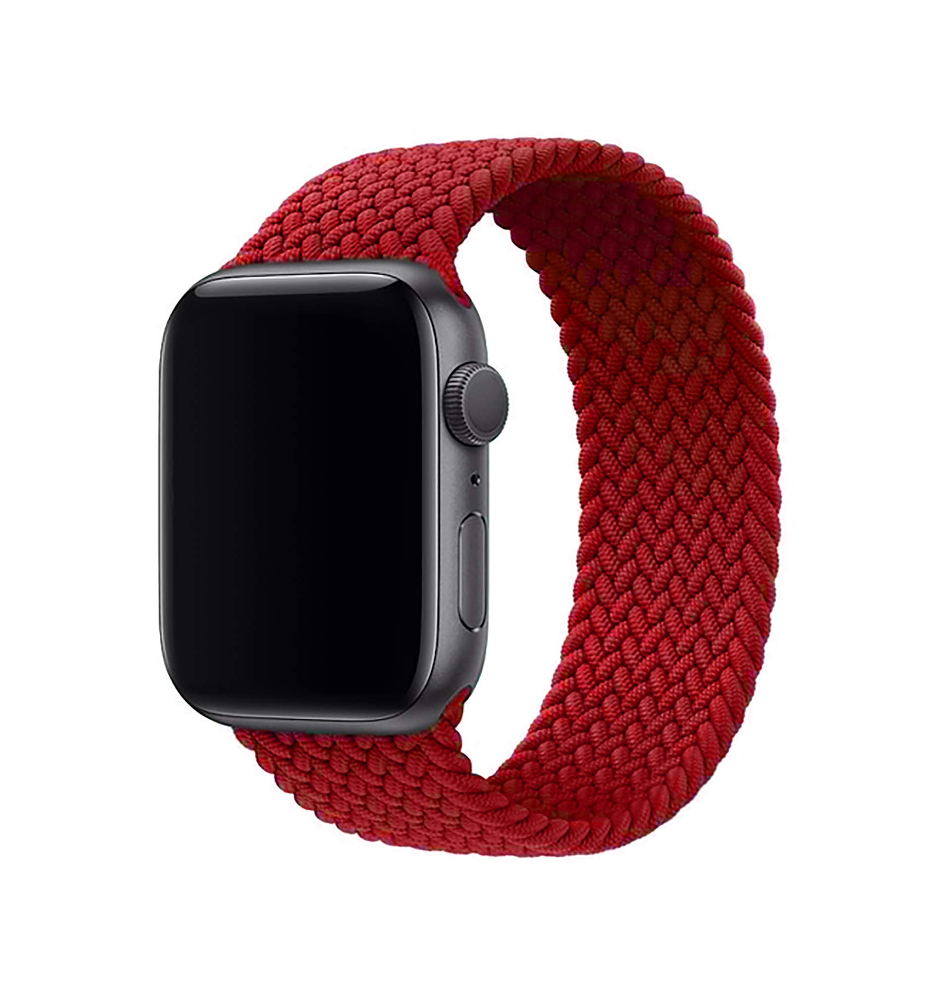 BoutiqueBoutique Braided Solo Loop Watch Band Compatible for Apple Watch series 6/SE/5/4/3/2/1 with Straps 44mm 42mm Elastic Nylon Straps. No Clasps or Buckles. (Cherry Red-Medium 145mm)