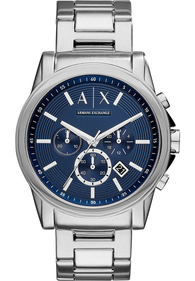 Armani Exchange Outerbanks Men's Quartz Watch with Blue Dial and Silver Stainless Steel Bracelet AX2509
