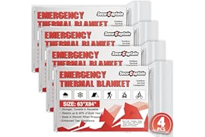 SecuCaptain Survival Emergency Thermal Blankets: Extra Large 84” x63” Space Mylar Blanket Kit for Outdoor Cold Winter Camping Hiking Car Bug Out Bag or First Aid - 4 Pack