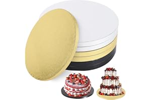 ANSCHER 6 Packs Thick Round Cake Drums, Greaseproof 10 inch Assorted Color Round Cake Drum in Gold Black White Cake Base, Cardboard Cake Boards for Presenting Heavy/Tall Tiered Cakes, Base Para Pastel
