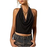 Milumia Women's Metal Draped Halter Top Studded Punk Y2K Sleeveless Crop Tank Tops Summer