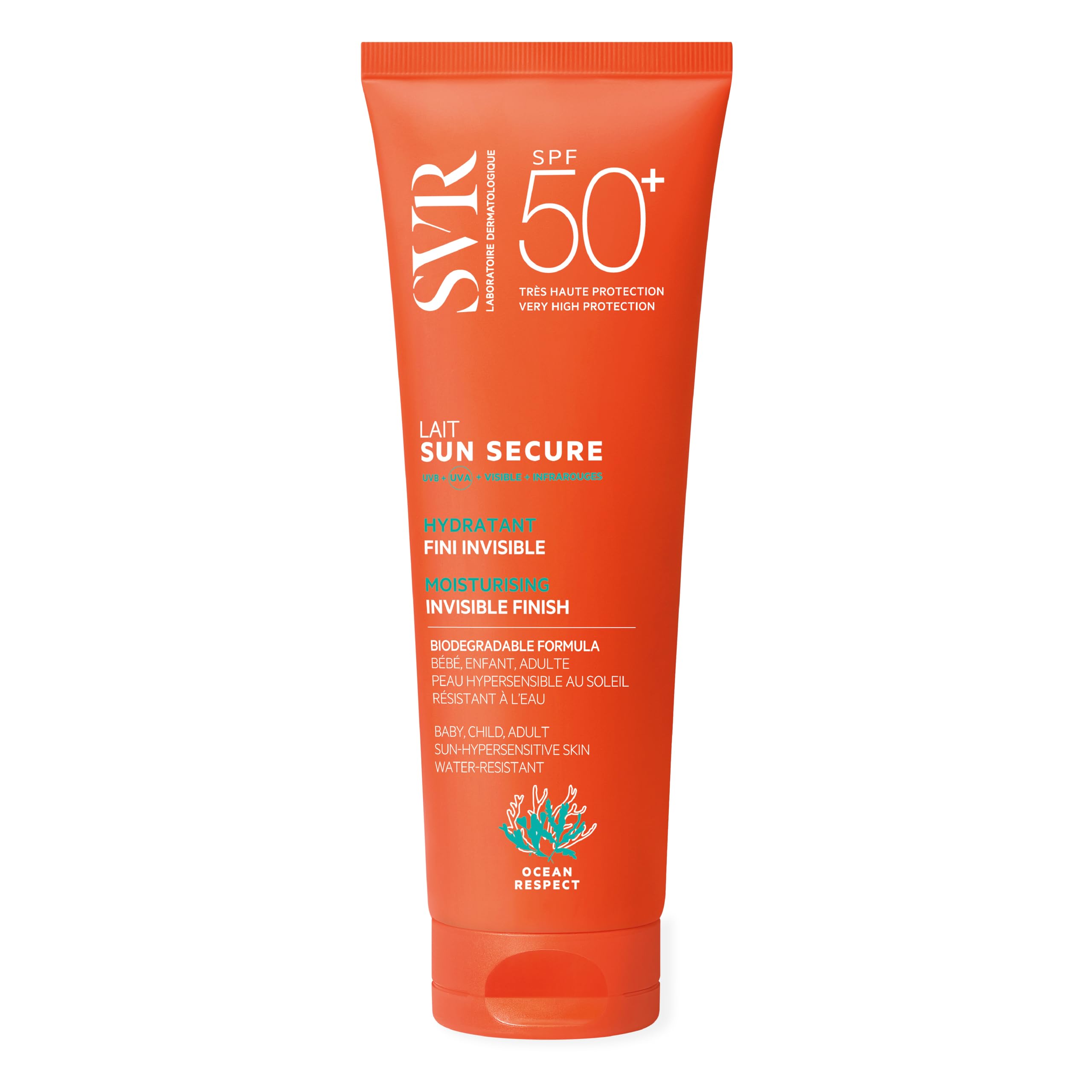 SVR SUN SECURE Face & Body Sunscreen SPF 50+ Milk for All Skin Types, Very High UVA/UVB Factor 50 Sun Cream, Non-Greasy, Reef-Safe, All Ages, 250ml