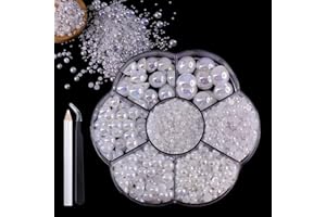 OCOUYVD 1500 Pcs 3D Nail Charms Flatback Pearls Set,White Nail Rhinestones 7 Sizes 0.5-9mm Nail Pearls&Flowers Jewels for Manicure DIY Crafts Jewelry Accessories